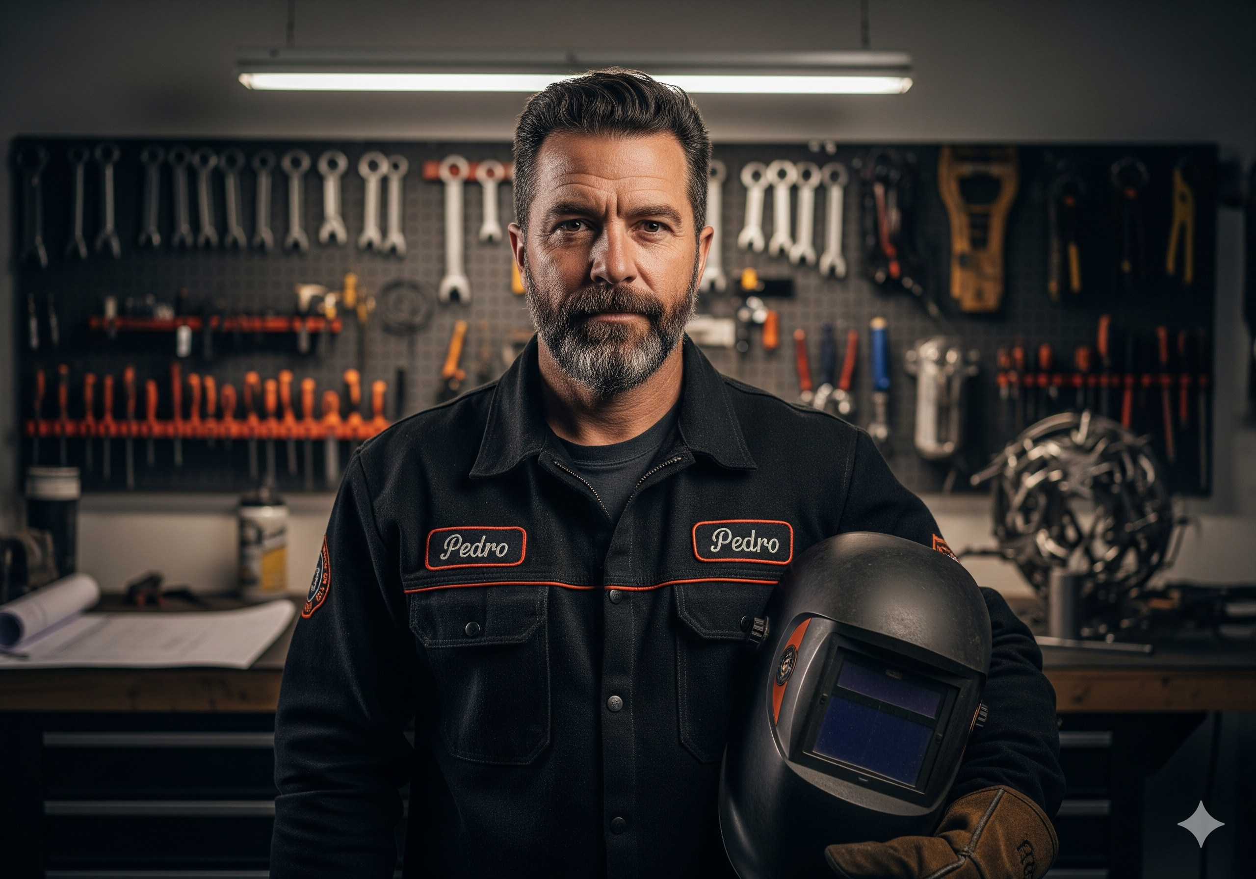 Pedro the Master Welder performing structural welding on a commercial security gate frame in Ontario, CA
